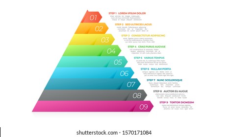 Pyramid infographic. Business data visualization with 9 options, steps or processes. Vector business template for presentation.