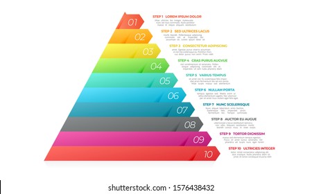 Pyramid-Infografik. Visualisierung von Geschäftsdaten mit 10 Optionen, Schritten oder Prozessen.Vektorillustration Business Template für die Präsentation.