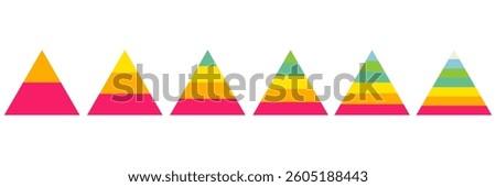 Pyramid infographic chart collection. Triangle hierarchy data segments collection. Vector illustration isolated on white.