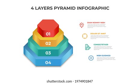 Pyramid infographic element vector with 4 layers diagram, layout template for presentation, report, banner, etc.