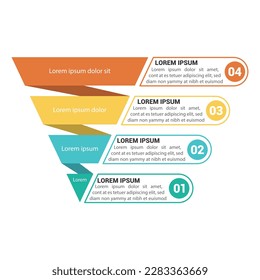 Pyramid Infografik, Funnel Pyramid Business Infografik mit 4 Diagrammen. Die Vorlage kann bearbeitet, neu gefärbt und bearbeitet werden. EPS-Vektorgrafik	