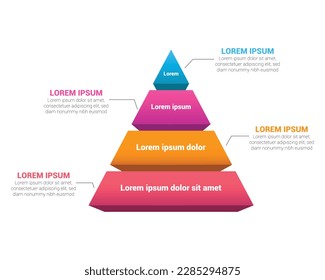 Pyramid Infografik, Funnel Pyramid Business Infografik mit 4 Diagrammen. Die Vorlage kann bearbeitet, neu gefärbt und bearbeitet werden. EPS-Vektorgrafik	