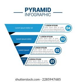 Pyramid Infographic, funnel pyramid business infographic with 4 charts. Template can be edited, recolored, editable. EPS Vector	