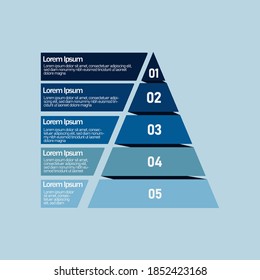 Pyramid Infografik, Funnel Pyramid Business Infografik mit 5 Diagrammen. Die Vorlage kann bearbeitet, neu gefärbt und bearbeitet werden. EPS-Vektorgrafik