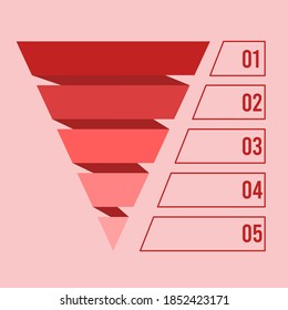 Pyramid Infografik, Funnel Pyramid Business Infografik mit 5 Diagrammen. Die Vorlage kann bearbeitet, neu gefärbt und bearbeitet werden. EPS-Vektorgrafik