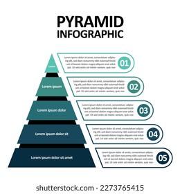 Infografía de Pirámide, infografía de negocios de pirámide de embudo con 5 gráficos. La plantilla se puede editar, colorear y editar. Vector EPS