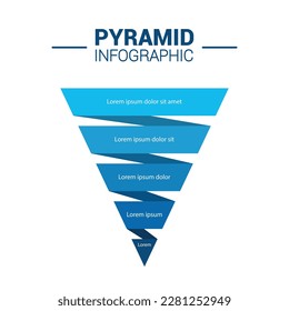 Infografía de Pirámide, infografía de negocios de pirámide de embudo con 5 gráficos. La plantilla se puede editar, colorear y editar. Vector EPS	