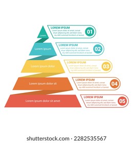 Pyramid Infografik, Funnel Pyramid Business Infografik mit 5 Diagrammen. Die Vorlage kann bearbeitet, neu gefärbt und bearbeitet werden. EPS-Vektorgrafik	