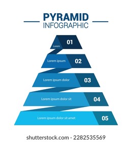 Pyramid Infografik, Funnel Pyramid Business Infografik mit 5 Diagrammen. Die Vorlage kann bearbeitet, neu gefärbt und bearbeitet werden. EPS-Vektorgrafik	