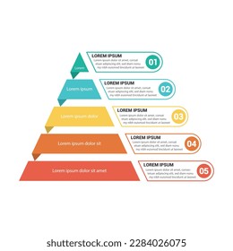 Pyramid Infografik, Funnel Pyramid Business Infografik mit 5 Diagrammen. Die Vorlage kann bearbeitet, neu gefärbt und bearbeitet werden. EPS-Vektorgrafik	