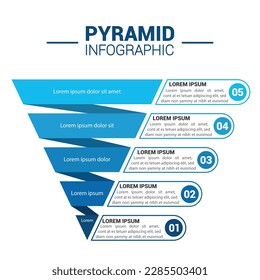 Pyramid Infographic, funnel pyramid business infographic with 5 charts. Template can be edited, recolored, editable. EPS Vector	
