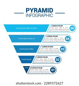 Pyramid Infographic, funnel pyramid business infographic with 5 charts. Template can be edited, recolored, editable. EPS Vector	