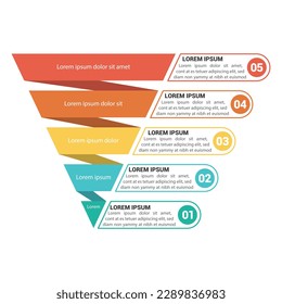 Pyramid Infographic, funnel pyramid business infographic with 5 charts. Template can be edited, recolored, editable. EPS Vector	