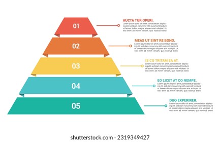 Pyramid Infografik, Funnel Pyramid Business Infografik mit 5 Diagrammen. Die Vorlage kann bearbeitet, neu gefärbt und bearbeitet werden. EPS-Vektorgrafik