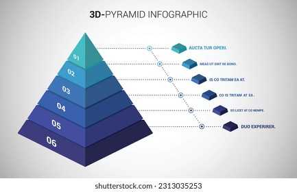 Pyramid Infographic, funnel pyramid business infographic with 6 charts. Template can be edited, recolored, editable. EPS Vector	