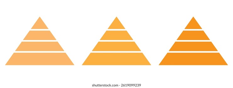 Conjunto de ícones infográficos da pirâmide. Coleção de segmentos de dados da hierarquia de triângulos. Níveis da pirâmide triangular. Pirâmide triangular.