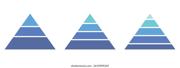 Conjunto de ícones infográficos da pirâmide. Coleção de segmentos de dados da hierarquia de triângulos. Níveis da pirâmide triangular. Pirâmide triangular.