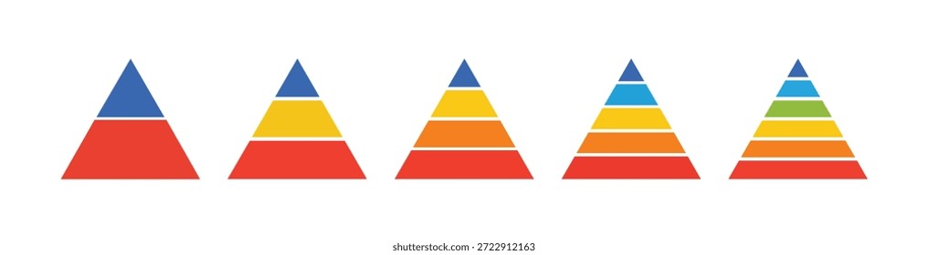 Infografik-Set für Pyramiden. Farbige dreieckige Pyramide Icon Vektor. Pyramide nach oben Pfeile Infografik, Diagramm Diagramm, Dreieck Graphen Präsentation. Geschäftsdiagramm. Vektorgrafik für Unternehmen.	