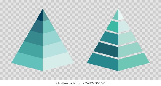 Conjunto de infografía de la pirámide. Diagrama de triángulo de Vector colorido, infografías de pirámide triangular, diseñado para presentaciones de negocios, gráficos, materiales educativos.