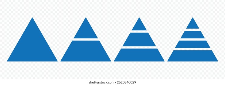 Pyramid infographic set . Triangle hierarchy data segments collection. Pyramid charts with 3, 4, 5 levels . Business concept. Vector illustration