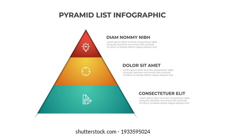 Pyramid infographic template with 3 layers or list. Layout element vector for presentation, report, brochure, etc.