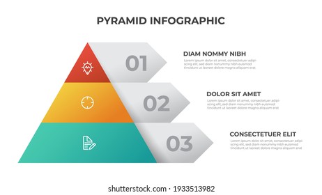 Pyramid Infographic Template With 3 List And Icons, Layout Vector For Presentation, Report, Brochure, Flyer, Etc.