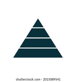 Pyramid infographic template with 4 charts. Business concept. Black triangle data segments. Hierarchy design graphic element. Vector illustration isolated on white.