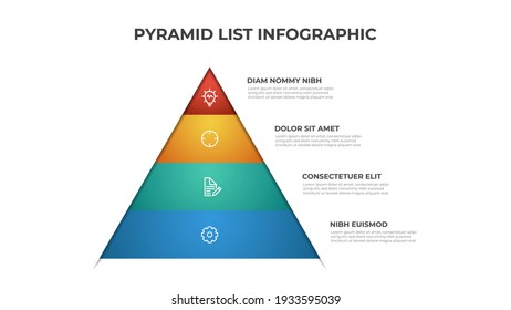 Pyramid infographic template with 4 layers or list. Layout element vector for presentation, report, brochure, etc.