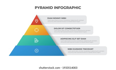 plantilla infográfica piramidal con 4 listas, vector de diseño multipropósito para presentación, banner, folleto, volante, etc.