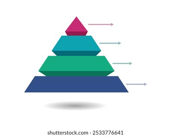 Pyramid-Infografik-Vorlage mit 4 Ebenen. Leeres 4-stufiges Infografik-Design. Infografik der 3D-Pyramidenvorlage