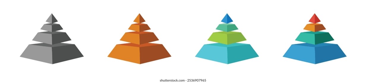 Pyramid infographic template with 4 tiers. Blank 4 tier infographic. Pyramid infographic template concepts
