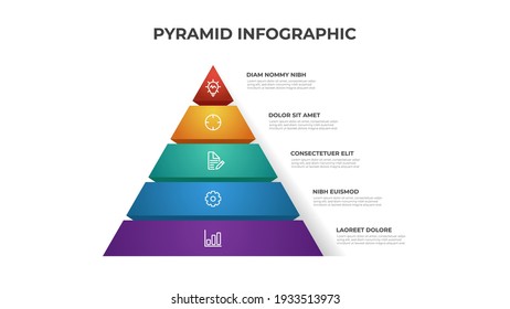 Pyramid infographic template with 5 list and icons, layout vector for presentation, report, brochure, flyer, etc.