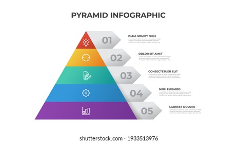Plantilla infográfica pirámide con 5 listas e iconos, vector de diseño para presentación, informe, folleto, volante, etc.