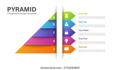 Pyramid infographic template with 5 options, levels diagram. Layout element for presentation, banner and brochure