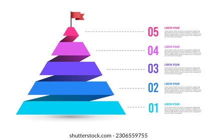 Pyramid Infografik Template 5 Schritte zum Erfolg. Vektorgrafik.