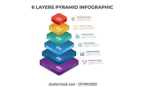 Pyramid Infographic Template With 6 Layers, List, Options, Steps, Layout Vector.