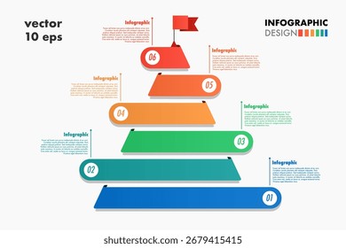 Pyramid infographic template 6 steps trendy style for presentation, start up project, business strategy, theory basic operation, logic analysis vector