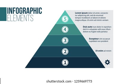 Pyramid infographic template with five elements, vector illustration isolated on white background.