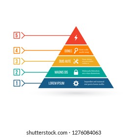 Pyramid infographic template with five elements, Template for diagram, graph, presentation and triangle chart. Business concept with 5 options, parts, steps or processes. Data visualization.