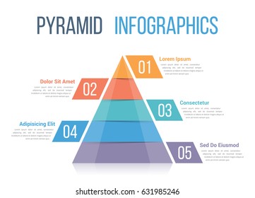 Pyramid infographic template with five elements, vector eps10 illustration