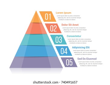 Modelo infográfico pirâmide com cinco elementos, ilustração vetorial eps10