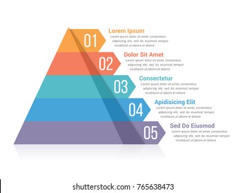 Modelo infográfico pirâmide com cinco elementos, ilustração vetorial eps10