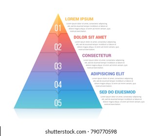 Pyramid infographic template with five elements, soft gradient colors, vector eps10 illustration