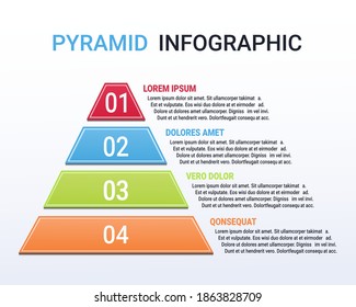 Plantilla infográfica de pirámide con opciones, pasos o procesos de cuatro niveles. Vector de ilustración  