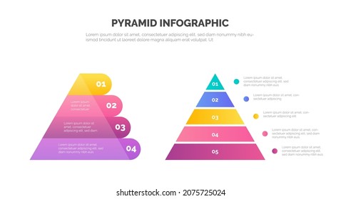 Pyramid Infografik Template Set mit vier und fünf Schritten. Infografik für Ihre Präsentation. Vektorgrafik