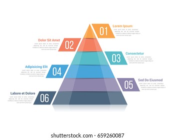 Modelo infográfico pirâmide com seis elementos, ilustração vetorial eps10