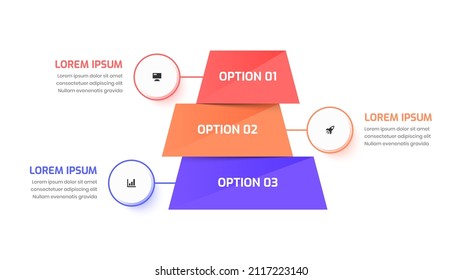 Pyramid Infographic Template with Thin Line Design, Circle Label, Icon and 3 Options, Can be Used for Workflow, Diagram, Presentation Business