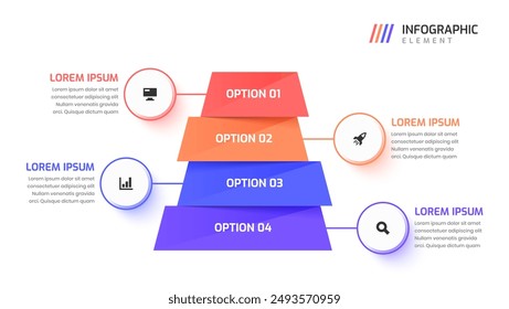 Pyramid Infographic Template with Thin Line Design, Circle Design, Icon and 4 Option, can be Used for Workflow, Diagram, Presentation Business