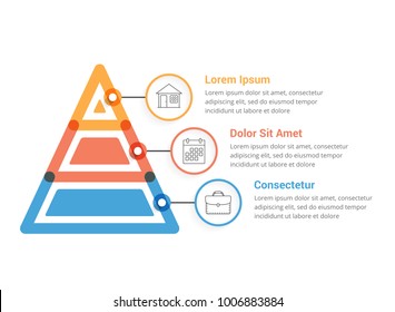 Pyramid infographic template with three elements, vector eps10 illustration