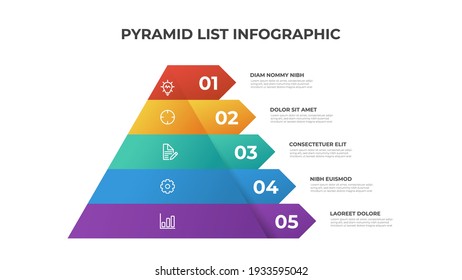 Pyramid Infographic Template Vector With 5 List, Layers, Options, Steps. Layout Element For Presentation, Report, Banner, Etc.